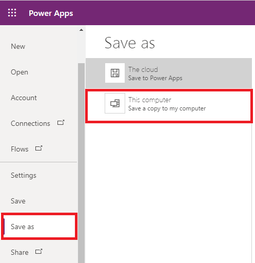 Backup PowerApps App