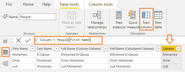 create a calculated column in data view in Power BI