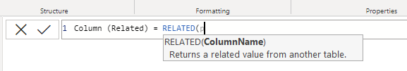 the IntelliSense of RELATED function doesn't work in Power BI