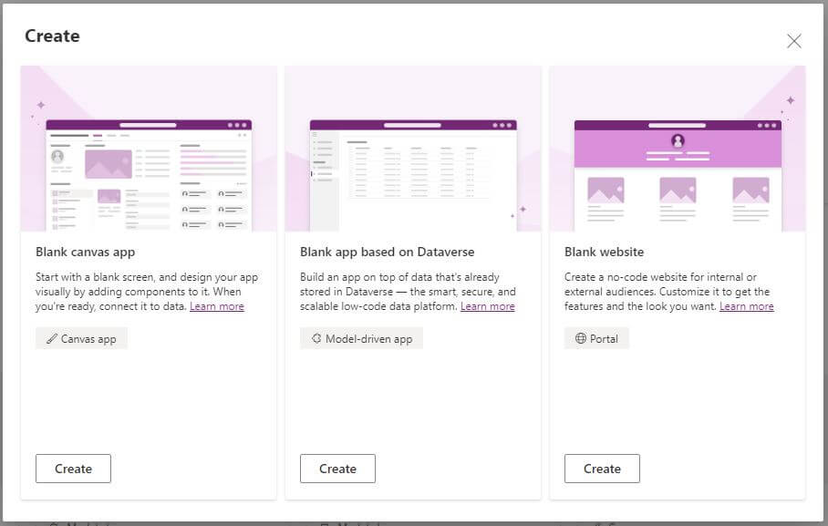 canvas app vs model-driven app vs portal