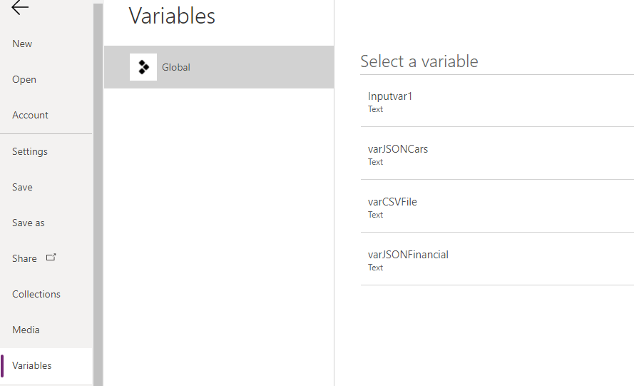 PowerApps variables types