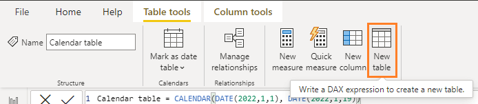 Create a new table in Power BI using DAX