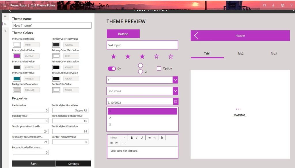 PowerApps Canvas App Theme Power Apps
