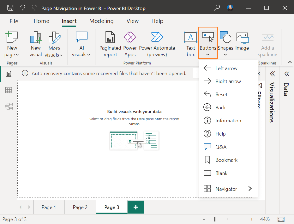 Buttons Navigation in Power BI