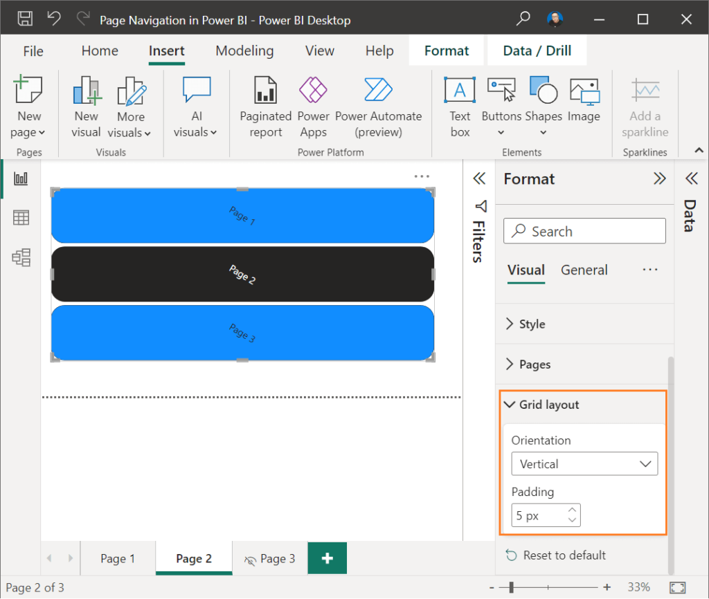 Change Page Navigator Orientation in Power BI