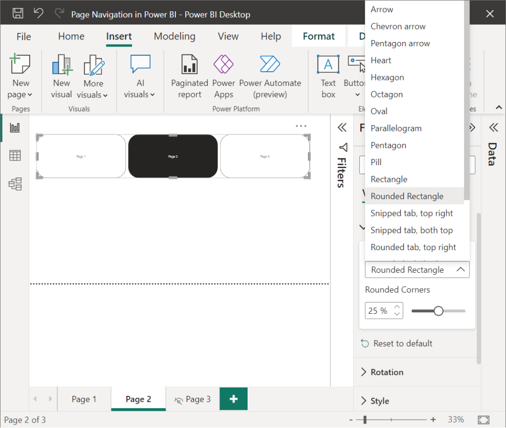 Customize Page Navigator Shape in Power BI