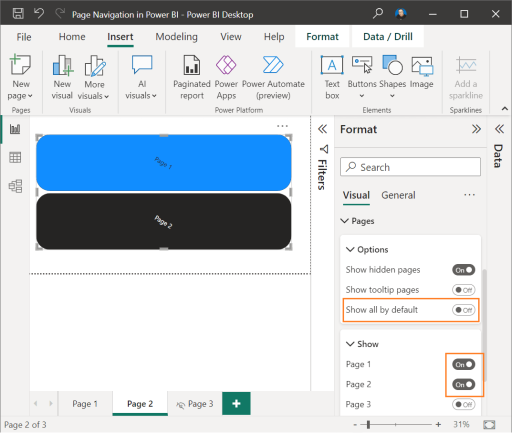 Show and Hide Pages in Page Navigator in Power BI