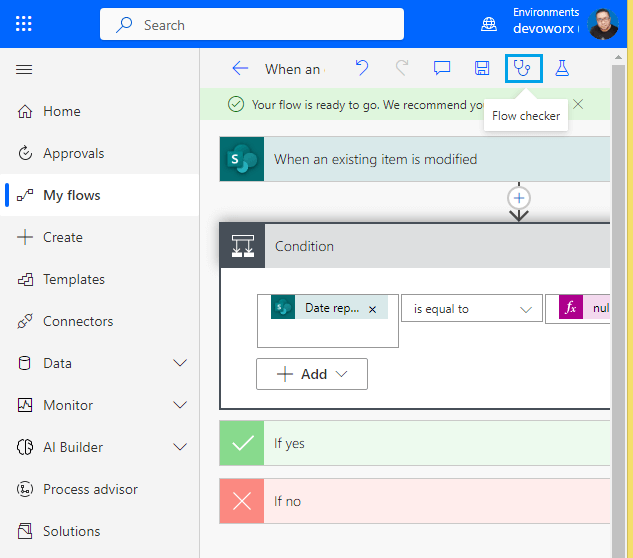 Check flow error in Power Automate