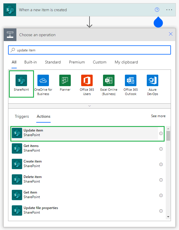 Update item action in Power Automate