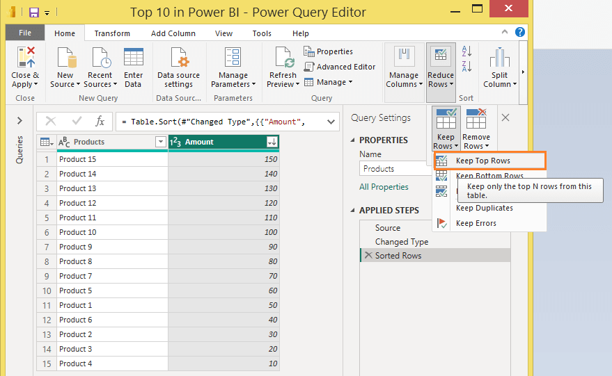 Keep rows in Power Query in Power BI