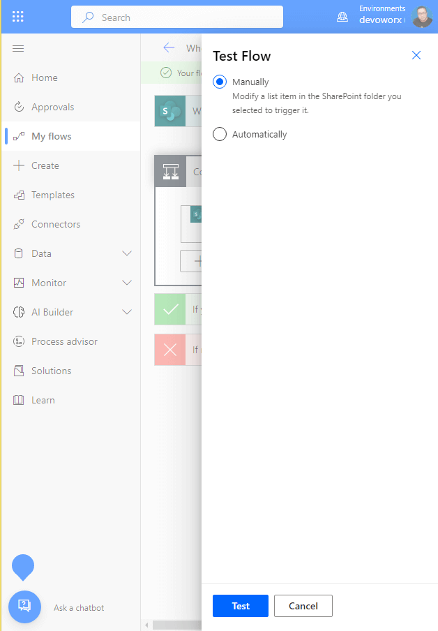 test flow in power automate