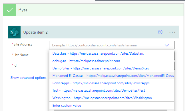 Set site address in Power Automate