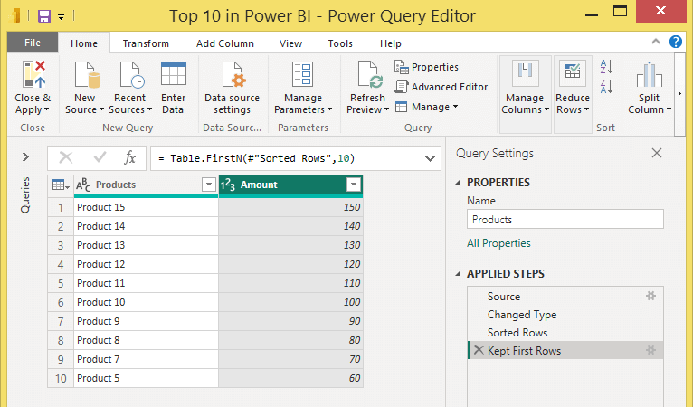 Top 10 in Power Query in Power BI