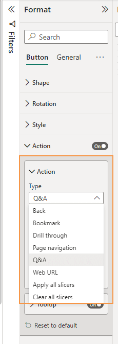 Action button type in Power BI