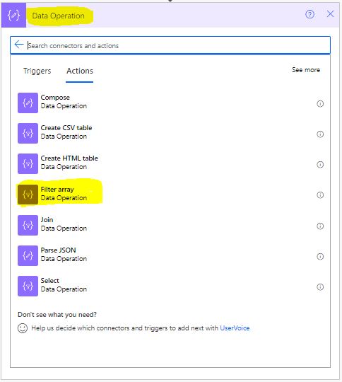 Power Automate filter array