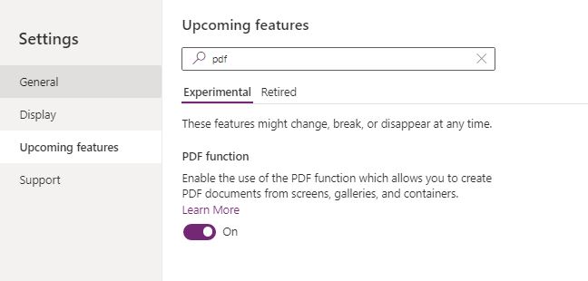 pdf function in PowerApps