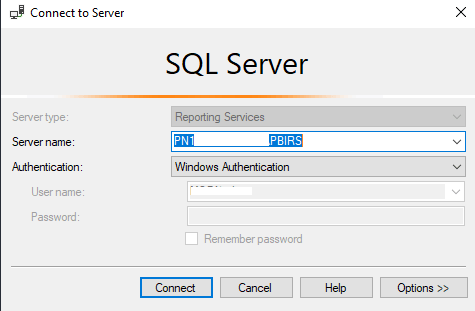 Connect to Reporting Service Server Name