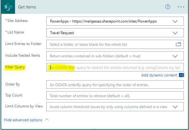 OData filter query Power Automate