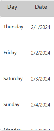 PowerApps return all days in a month